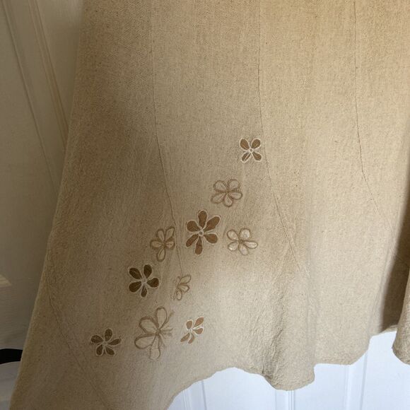 sacred threads XL 16 elastic drawstring waist cotton cream floral aplique skirt - Picture 2 of 8